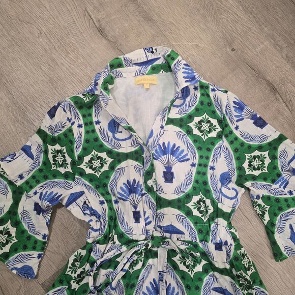 Isla Payal  COMO MIDI | MONKEY CHINOISERIE JADE & Blue Floral Print Maxi Dress S - Picture 9 of 12